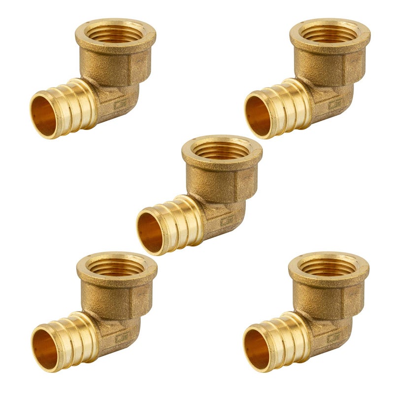 EFIELD (Pack of 5) EFIELD Pex 3/4"x 1/2" Female Threaded NPT Elbow Adapter Brass Crimp Fittings,(PEX1807301-5PCS) - Image 1